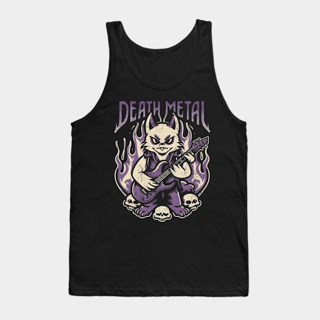 Death Metal Satanic Baphomet Cat playing guitar Tank Top by Aldrvnd